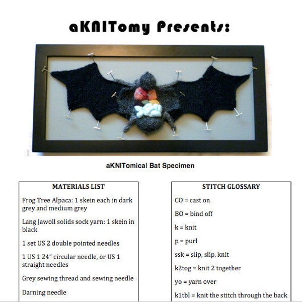 Knitted Dissected Bat Specimen PDF Pattern