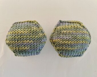 Hand knitted Hexipuffs