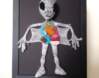 Knitted Alien Autopsy: Framed with Black Background