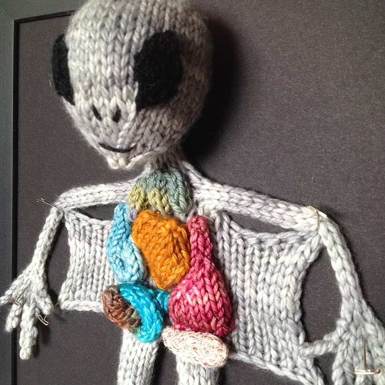 Knitted Alien Autopsy: Framed with Black Background image 4