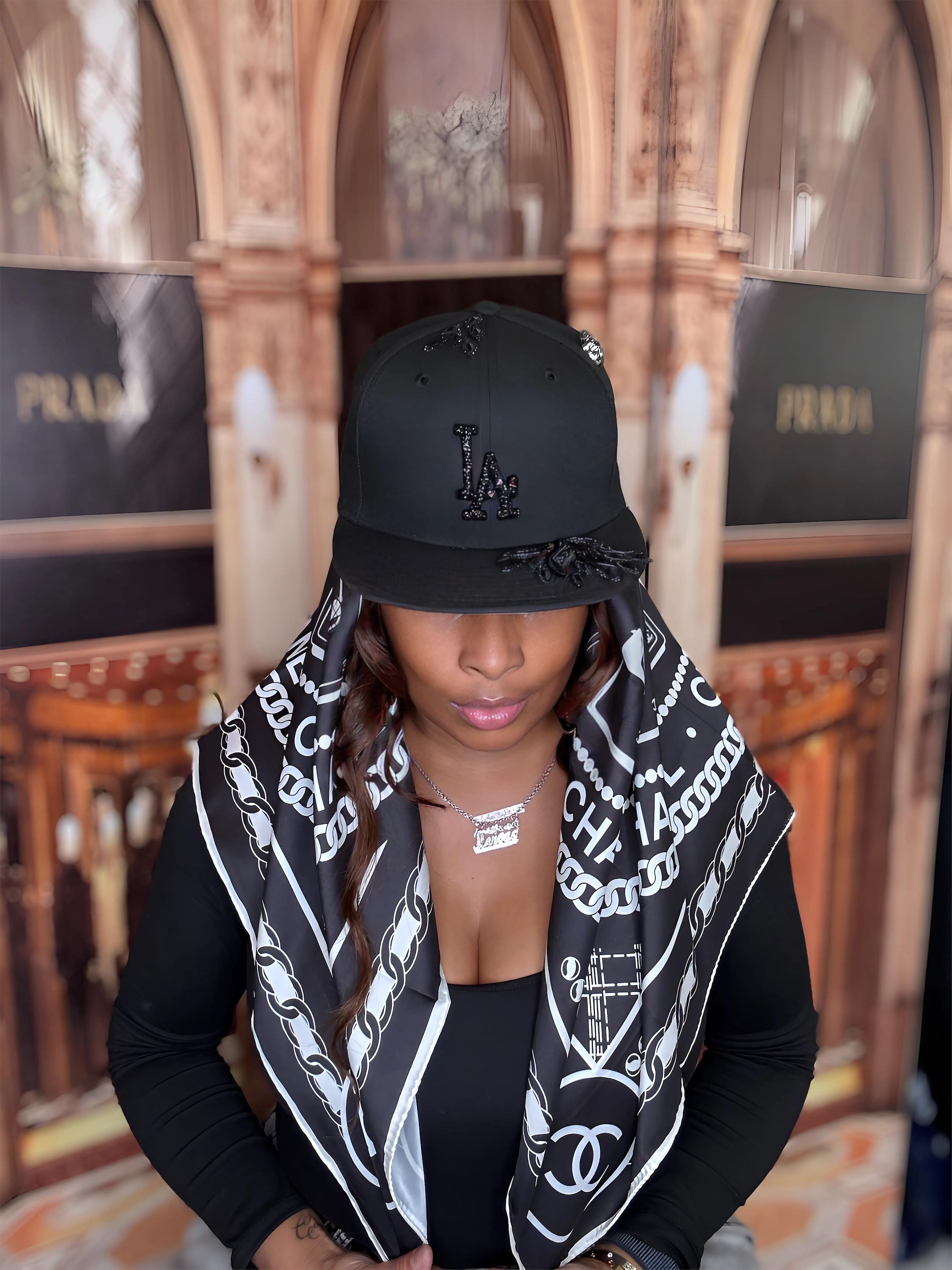 Custom LA Snapback Hat: Hand-embellished Crystals & Chrome Skull