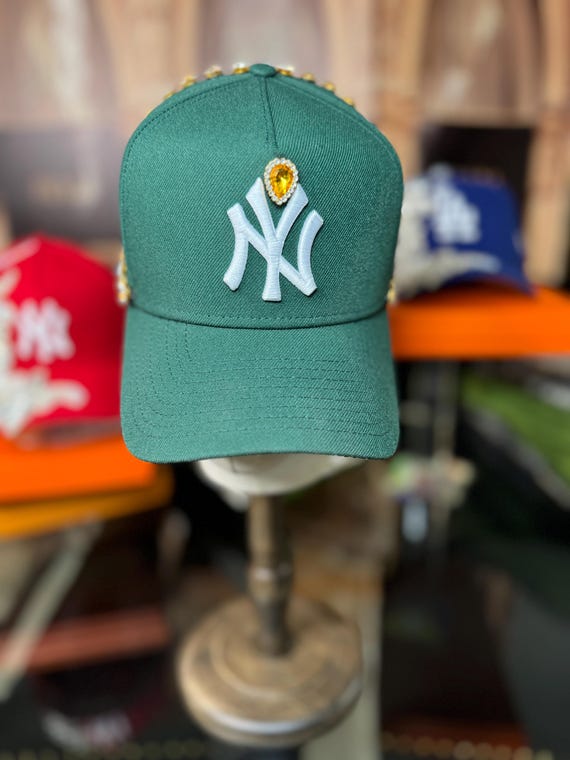 Green Cap with Embellished Logo Crystal-embellished Green Satin Baker Boy Cap • Ruslan  main image 4