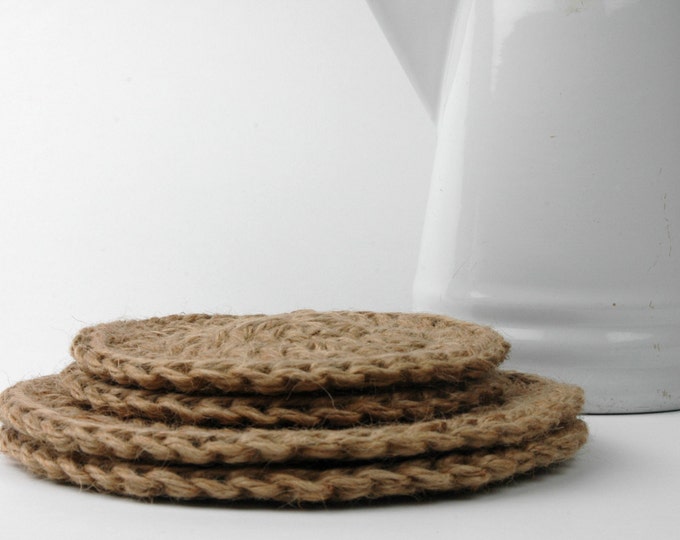 Trivet Hot Pad Natural Jute Twine Trivets Set of 4 Handmade Crochet Etsy