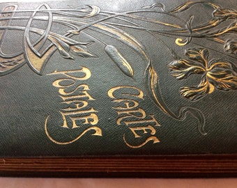 Art Deco Postcard Album Embossed Faux Leather Scrapbook Photo Album