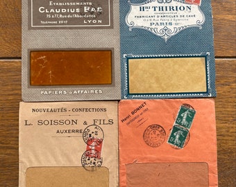NIEUWE VOORRAAD Mooie verzameling van diverse vintage lege Franse vensterenveloppen met postzegels Junk Journal-bundel Oud papier Kortstondig