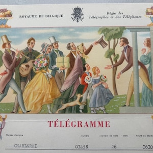 NUEVO STOCK: exquisita carta mecanografiada con telegrama decorativo francés belga de los años 50, papel efímero antiguo