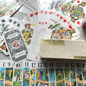 NIEUWE VOORRAAD Complete set vintage Franse Grimaud Tarot-speelkaarten Boxed Set Game Ephemera Craft Game