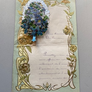 NUEVO STOCK Exquisita carta religiosa decorativa para niños francesa de los años 24, efímera de papel antiguo en 3D