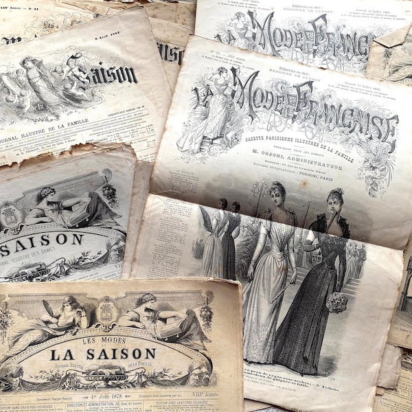 NEUES STOCK Paar atemberaubende Original Französisch 1870-1890 der Damen Mode-Magazin Kleidung Kleidung Papier Ephemera altes Papier