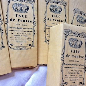 Nova coleção de meias francesas, vintage, produtos de higiene pessoal, perfume, talco de venise, caixas de cartão, projeto artesanal, livro de colo, diário