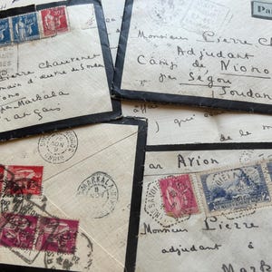 NUEVO STOCK Colección de cartas y sobres de luto con bordes negros de correo aéreo francés vintage de la década de 1930, correspondencia, papel antiguo efímero