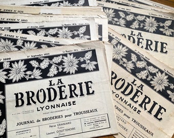 Superbe magazine de couture de broderies françaises vintage des années 1940-60 avec motifs vieux papiers éphémères