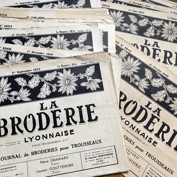 Superbe magazine de couture de broderies françaises vintage des années 1940-60 avec motifs vieux papiers éphémères