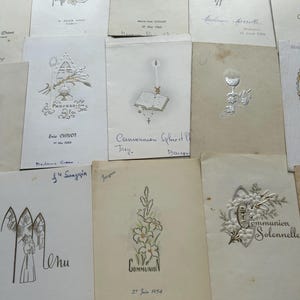 NEW STOCK Lovely Collection of 15 Vintage Communion Baptism Set of French 1950-60’s Menu cards Paper Ephemera Craft Scrapbook