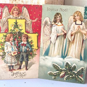 NEW STOCK Stunning Pair of Pretty Antique Vintage French 1905’s Noel Angel Christmas Bonne Annee Art Craft