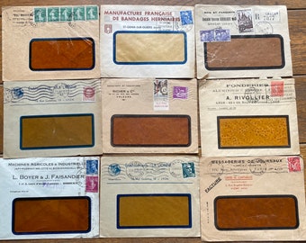 NUOVO STOCK Bella collezione di buste vintage assortite con finestra francese vuota con francobolli Pacchetto di diario spazzatura Vecchia carta effimera