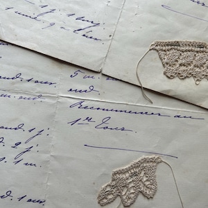 NUEVO STOCK Instrucciones de costura de ganchillo vintage francesas pequeñas inusuales escritas a mano en papel antiguo