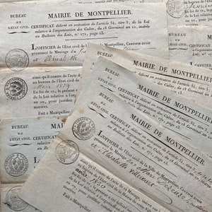NEUER STOCK Einzigartige antike französische Heiratsurkunde von 1830 Montpellier-Stempel altes Papier Ephemera