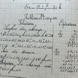 NEUER STOCK 1934 Vintage französisches handgeschriebenes Grundschul- / Grundschulbuch Mathe Grammatik Science für Kinder