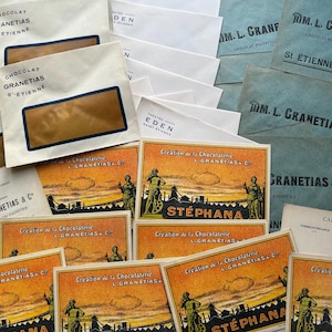 NOUVELLE collection de 20 enveloppes et cartes postales vintage de fabricant de chocolat français Art éphémère