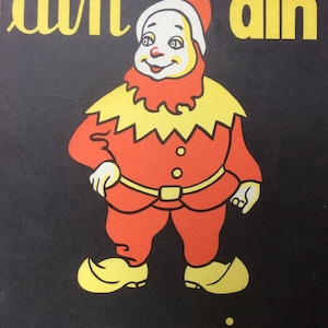 Vintage Alphabet Französische Schule Lehrmittel Phonetik Karte Poster für Ton Ain mit Bild eines Zwerges