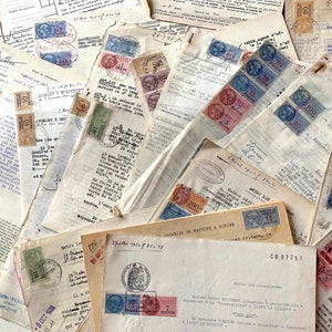 NEUE STOCK Sammlung von 10 Dokumenten von atemberaubender Original Vintage französische handgeschriebene Briefmarken offizielle Papiere Dossier Papier Ephemera von 1920-70