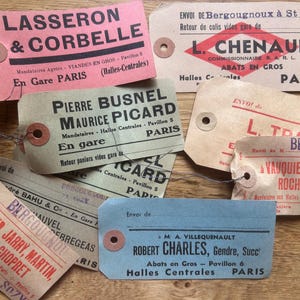 NOUVEAU STOCK Collection originale d'étiquettes de bagage de livraison vintage assorties d'épiceries françaises Paris Bordeaux Ephemera vintage