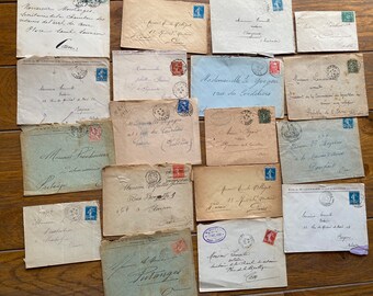 NEW STOCK Lovely Collection of Antique 1900’s Envelopes Decorative Headings Stamped French Empty Envelopes Cards Old Paper Ephemeral