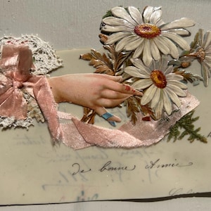NOUVEAU STOCK Jolie carte postale ancienne en celluloïd, ruban de fleurs en relief, 3D Bonne Année, carte de voeux de nouvel an éphémères