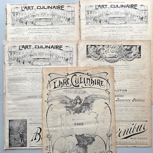 NEUER STOCK Original 16 Seiten 1906 Französisches Kulinarisches Koch Magazin L’Art Culinaire Alte Seiten Ephemera Menüs Junk Journal