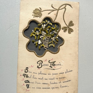 STOCK NEUF Magnifiques très jolies cartes postales souvenirs vintage brodées avec lettre d'amour française manuscrite