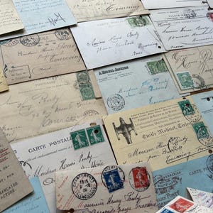 NUEVO STOCK 10 Impresionante juego antiguo de postales alemanas y francesas de 1914-18, tarjetas mecanografiadas y escritas a mano, efímeras