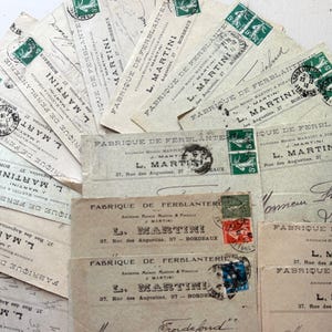 NUEVO STOCK Maravillosa colección inusual de sobres originales de los años 20 Martini Bordeaux con sellos Papel antiguo efímero