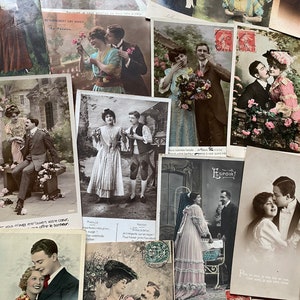 NEW STOCK Collection of 10 French Vintage Handwritten postcards Couples Themed Postcards/ paper ephemera, decoupage, craft project