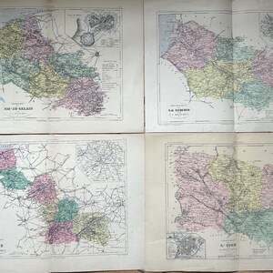 NUEVO STOCK Fabuloso mapa departamental francés antiguo de 1884: usted elige papel antiguo