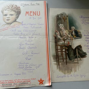 NEW STOCK Lovely Pair of 1909/1932  Vintage Confirmation Baptism Christening  French   Menu cards Paper Ephemera Craft Scrapbook