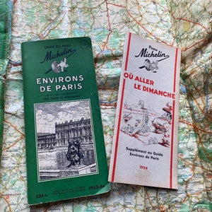 NOVO ESTOQUE Par de 1953-54 Guia turístico francês Michelin para mapas dos arredores de Paris Lembrança Papel antigo Efêmera