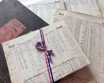 Large Antique Vintage French Handwritten  Ledger Accounts Pages Sheets 1939 Old Paper Ephemera