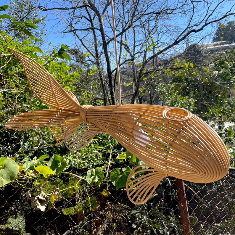 Rattan Fish Chandelier Pendant Light Fish Shape Hanging Lamp Ceiling ...