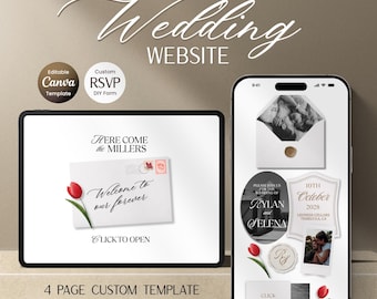 Ivory Minimalist Wedding Website Template with RSVP: Editable Canva Design (Digital Download)