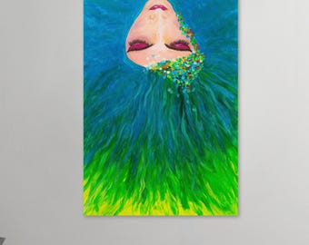Póster «Flow»: Retrato abstracto en azul verdoso | Papel mate de calidad museo