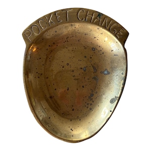 Vintage Brass Pocket Change Dish | Patina Coin Tray, 4"