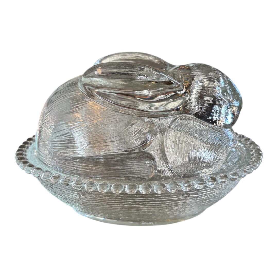Vintage Indiana Glass Clear Bunny on Nest – Easter Decor – Pressed ...