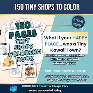 Dibujos bonitos para colorear, libro para colorear Tiny Shop, páginas para colorear para practicar habilidades, libro para colorear fácil y llamativo, actividad para colorear sobre emociones.