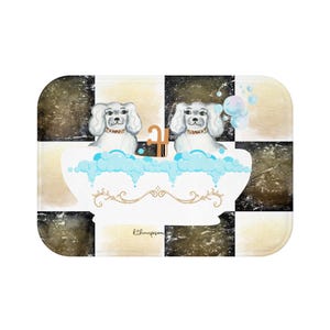 Pups in Tub Bath Mat: Memory Foam Microfiber Dog Bath Decor