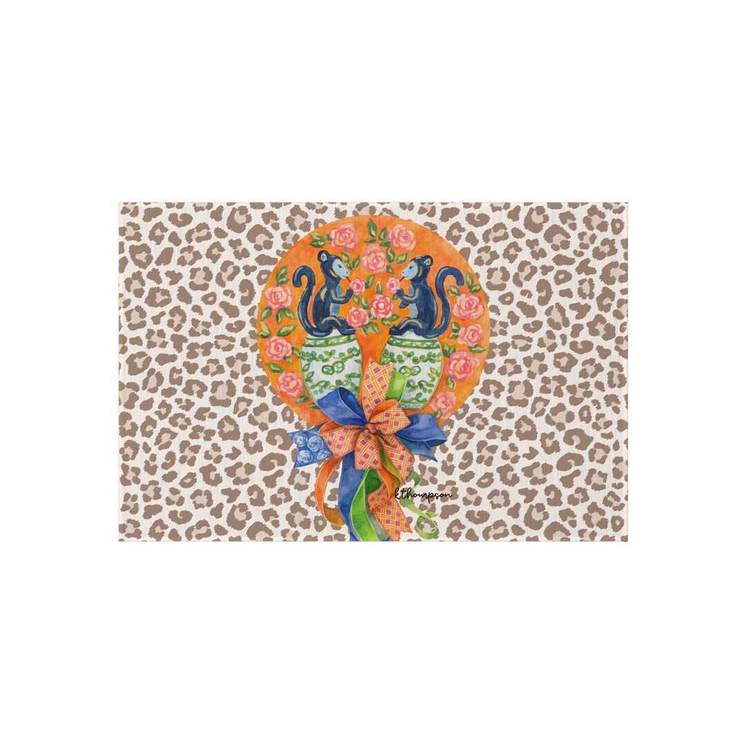 Topiary Design Rug Floral Topiary With Ribbon Outdoor Rug | Leopard Print Background - Etsy