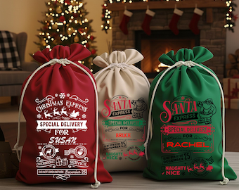 Personalized Christmas Gift Bag, Custom Name Santa Sack, Holiday Gift Bag for Kids and Adults, Extra Large Christmas Delivery Bag