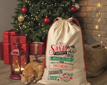 Personalized Santa Sack, Custom Christmas Gift Bag, Santa Delivery Bag, Large Christmas Present Sack, Holiday Gift Bag for Kids & Adults