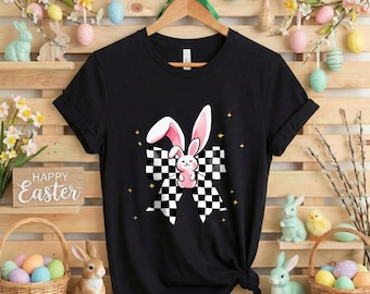 Coquette Bow Bunny Shirt, Cute Bunny Easter Day Gift, Easter Bunny Shirt,  Spring Women Tee, Cute Coquette Peeps T-shirt, Happy Easter Tee
