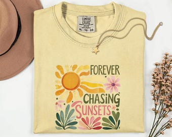 Forever Chasing Sunsets Shirt,  Comfort Colors Beach Tee, Coastal Aesthetic Gift for Her, Summer Time Vibes Tee, Summer Camping Matching Tee
